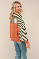 PLUS CREW NECK LOOSE FIT STRIPE PULLOVER KNIT TOP