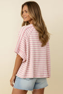 RAGLAN SHORT SLEEVE OVERSIZED STRIPE KNIT TOP
