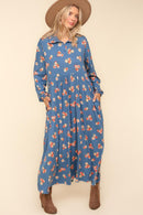 MAXI FLORAL COLLARED NOTCH NECK W/ POCKETS
