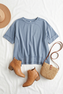 Blue Solid Outseam Design Top