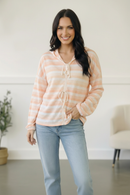 Embrace Joy Beige & Ivory Collar Stripe Bow Tie Terry Top (Open Pack)