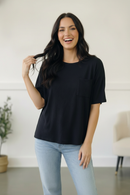 Be Bold Black Crinkle Texture Pocketed Dolman Top (Open Pack)