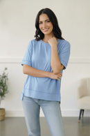 Look My Way Denim Hi-Lo French Terry Outseam Pullover (Open Pack)