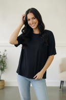 Be Bold Black Crinkle Texture Pocketed Dolman Top (Open Pack)