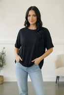 Be Bold Black Crinkle Texture Pocketed Dolman Top (Open Pack)