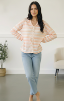Embrace Joy Beige & Ivory Collar Stripe Bow Tie Terry Top (Open Pack)