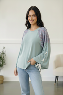 Mint Lace Up Long Sleeve French Terry Oversized Pullover (Open Pack)