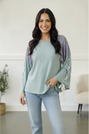 Mint Lace Up Long Sleeve French Terry Oversized Pullover (Open Pack)