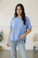 Look My Way Denim Hi-Lo French Terry Outseam Pullover (Open Pack)