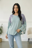 Mint Lace Up Long Sleeve French Terry Oversized Pullover (Open Pack)