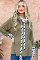Olive Thermal Cowl Neck Stripe Sweater