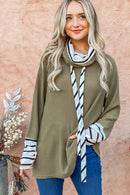 Olive Thermal Cowl Neck Stripe Sweater