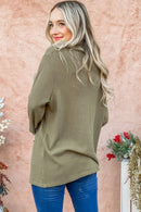 Olive Thermal Cowl Neck Stripe Sweater
