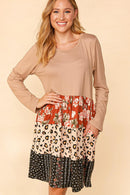 FLORAL & LEOPARD TIERED MIDI DRESS
