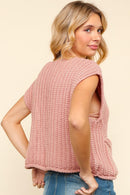 GOLD BUTTON DOWN CHUNKY SWEATER VEST W/POCKET