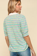 COLLARED NOTCH NECK MULTICOLOR STRIPE TOP