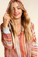 Plus Sienna Stripe Pullover With Hoodie & Twill Tape