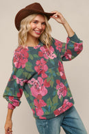 HUNTER GREEN  LOOSE FIT BRUSHED HACCI SOFT SWEATER TOP