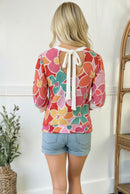 Floral Wavy Ribbed Floral Top