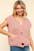 GOLD BUTTON DOWN CHUNKY SWEATER VEST W/POCKET
