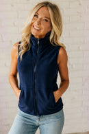 Navy Sherpa Zipper Pocket Vest