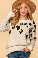 LEOPARD TWO TONE JACQUARD OVERSIZED SWEATER