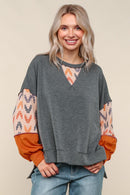 Loose Fit Pullover Top W/Reverse Stitches