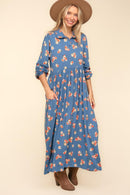 MAXI FLORAL COLLARED NOTCH NECK W/ POCKETS