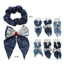 Cherry Print Denim Bow Scrunchie Set 1289R (12 units)