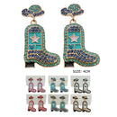 Crystal Cowboy Boot Statement Earrings 3380R (12 units)