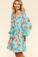 PLUS FRONT RIBBON BOW TIE MINI DRESS W/ POCKETS