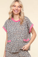 DOLMAN LEOPARD PRINT KNIT TOP WITH POCKETS