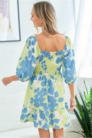 Plus Lime & Blue Floral Babydoll Smocked Dress