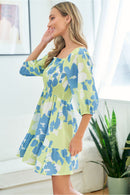 Plus Lime & Blue Floral Babydoll Smocked Dress
