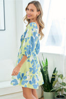 Plus Lime & Blue Floral Babydoll Smocked Dress