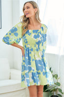 Plus Lime & Blue Floral Babydoll Smocked Dress