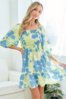 Plus Lime & Blue Floral Babydoll Smocked Dress
