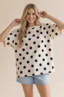 SHORT SLEEVE OVERSIZED POLKA DOT KNIT TOP
