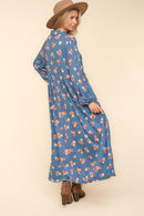 MAXI FLORAL COLLARED NOTCH NECK W/ POCKETS