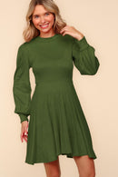 GREEN MOCK NECK MINI LENGTH SOFT HACCI KNIT DRESS