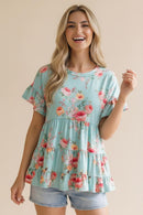PLUS FRILL HEM BABYDOLL SWING  FLORAL  KNIT TOP