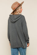 Plus Charcoal Wide Neck Pullover Sweater Top w/Hoodie