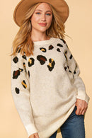 LEOPARD TWO TONE JACQUARD OVERSIZED SWEATER