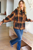Rock'n Plaid Camel & Charcoal Button Down Oversized Shirt (Open Pack)