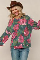 HUNTER GREEN  LOOSE FIT BRUSHED HACCI SOFT SWEATER TOP