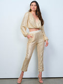 WOMEN'S LONG SLEEVE CROP TOP & SKINNY LEG PANTS SEQUINS 2PC. SET