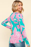 FLORAL FITTED LONG SLEEVE SMOOTH KNIT TOP