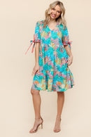 PLUS TROPICAL PRINT WOVEN DRESS W/ SIDE POCKETS