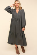 PLUS ASH BABYDOLL WOVEN MAXI DRESS WITH SIDE POCKETS