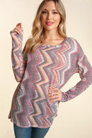 WINE BOHO ABSTRACT ROUND NECK LONG SLEEVE KNIT TOP